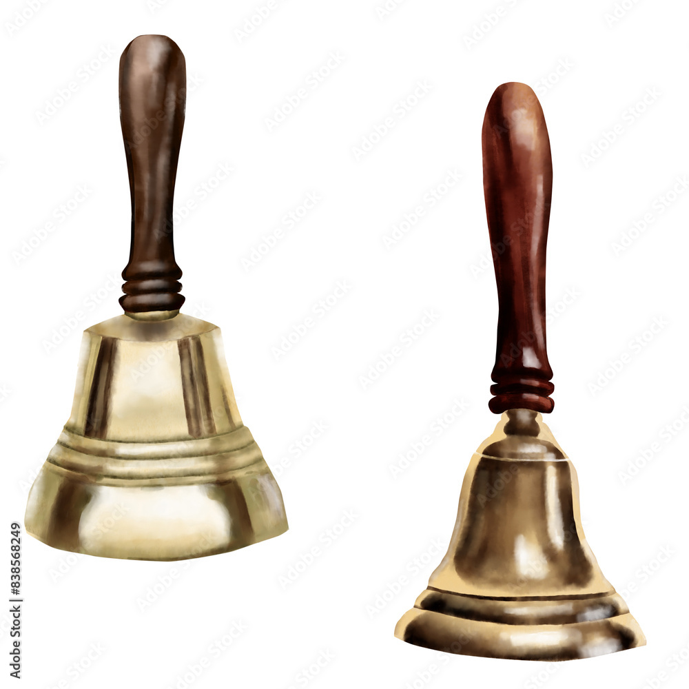 A school bell on a white background. Watercolor illustration. The last school bell. Painted in Photoshop, imitation of a watercolor drawing. Suitable for cards, certificates, banners, packaging A school bell on a white background. Watercolor illustration. The last school bell. Painted in Photoshop, imitation of a watercolor drawing. Suitable for cards, certificates, banners, packaging