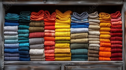 The concept of a neatly arranged wardrobe with white drawers