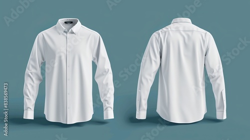 Blank long sleeve collared shirt mockup front and back views plain tshirt design presentation for print 3D rendering 3D illustration