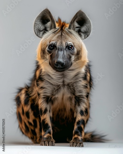 the Striped Hyena, white copy space on right Isolated on black background