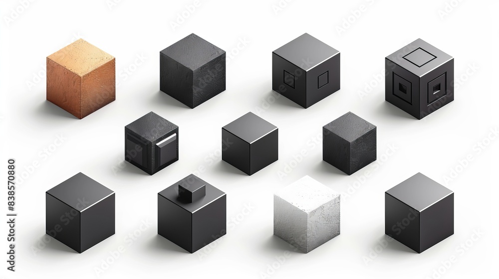Cube set vector icon isolated 3D box in various styles Black block symbol for web and app design Cube set vector icon isolated 3D box in various styles Black block symbol for web and app design