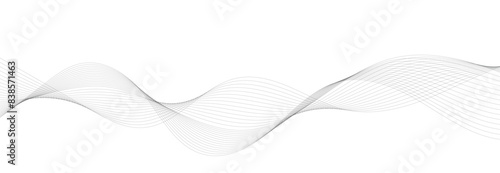 Abstract wave element for design. Digital frequency track equalizer. Stylized line art background. Vector illustration. Wave with lines created using blend tool. Curved wavy line, smooth stripe.