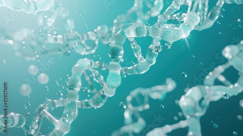 3d render of double helix DNA on turquoise background, 20k, high detail