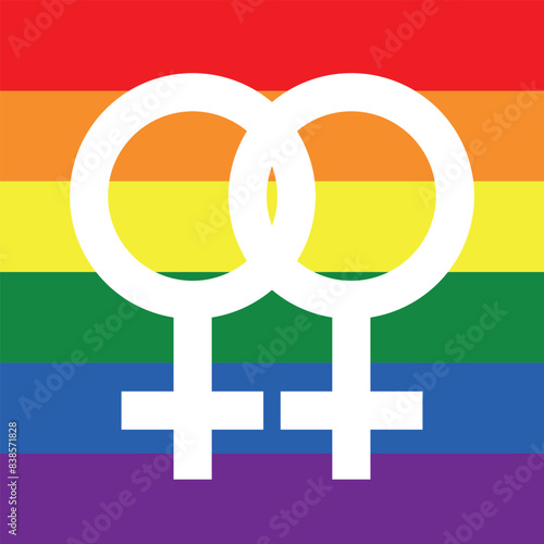 Vector gender female symbols on the background in the colors of the rainbow LGBT pride flag. LGBT flag, LGBT Pride Month, LGBT Pride. Female symbols icon logo design