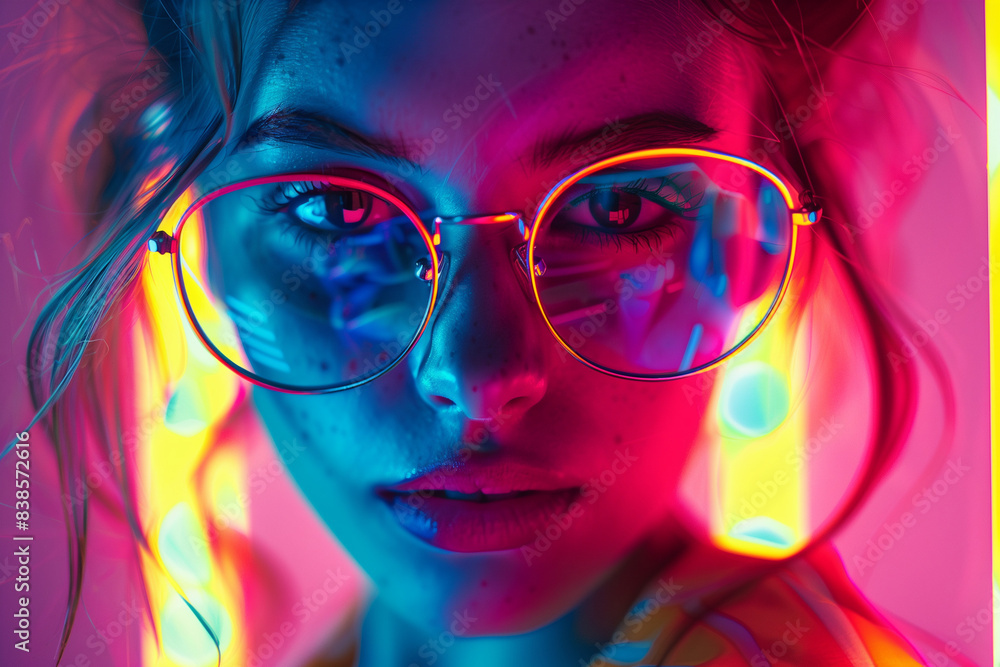 A girl retro style colorful neon lights A girl retro style colorful neon lights
