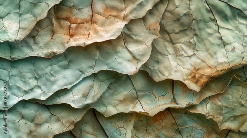 This closeup shot of a leaf showcases its unique texture which resembles peeling layers of paper that have been delicately cled and smoothed out