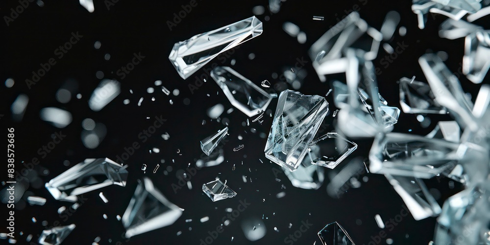 Broken Glass and Pieces on Black Background - AI Generated Broken Glass and Pieces on Black Background - AI Generated