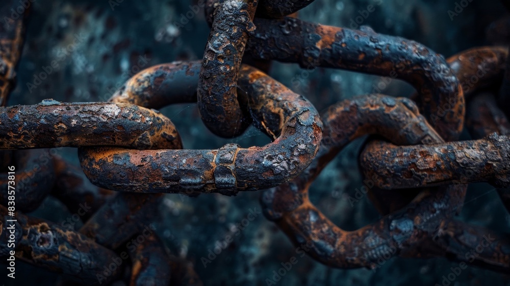 Twisted and Worn A gritty and dramatic image of industrial chains showcasing their twisted and worn appearance from years of heavy use Twisted and Worn A gritty and dramatic image of industrial chains showcasing their twisted and worn appearance from years of heavy use