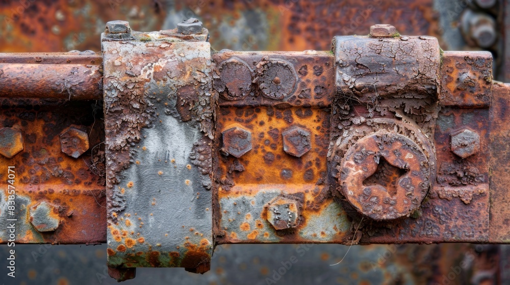 A close up of a rusted metal bracket showcases the intricate patterns and textures that have formed over years of weathering A close up of a rusted metal bracket showcases the intricate patterns and textures that have formed over years of weathering