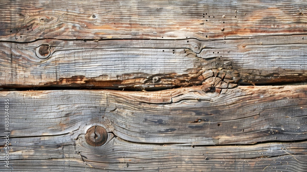Fototapeta premium Soft natural knots and imperfections in the aged wood bring character to a wooden beam adding to its rustic charm