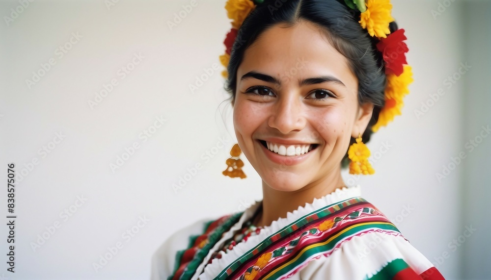 portrait of a Mexican woman in traditional dress with a sincere smile, isolated white background
portrait of a Mexican woman in traditional dress with a sincere smile, isolated white background