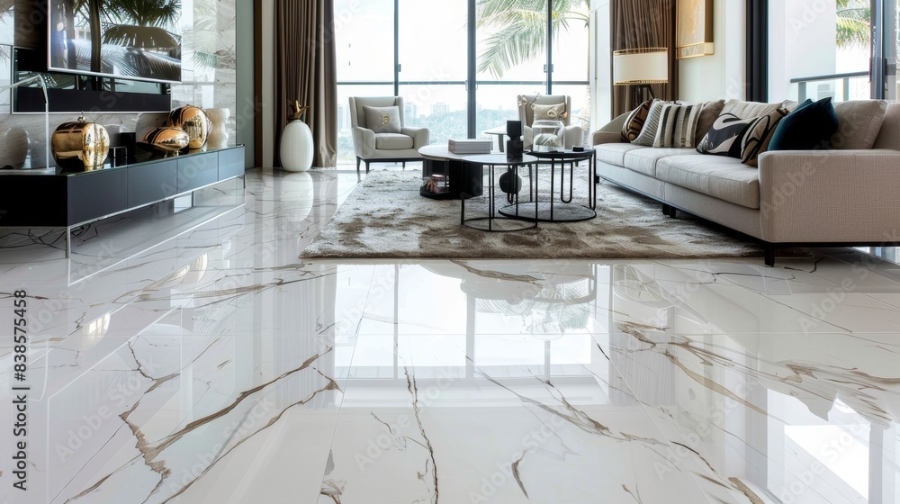 © Justlight - Faux Marble The realistic marble print and glossy finish of this linoleum floor adds a touch of elegance and sophistication mimicking the luxurious look of natural marble without th © Justlight - Faux Marble The realistic marble print and glossy finish of this linoleum floor adds a touch of elegance and sophistication mimicking the luxurious look of natural marble without th