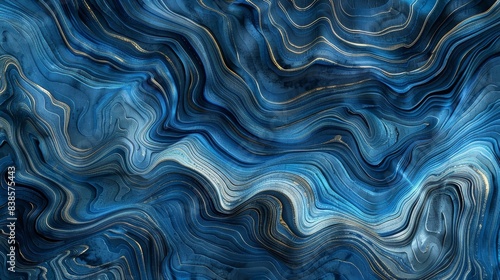 Wavy Abstract This linoleum floor boasts an abstract and fluid design with waves and swirls of different shades of blue creating a unique and dynamic visual texture © Justlight