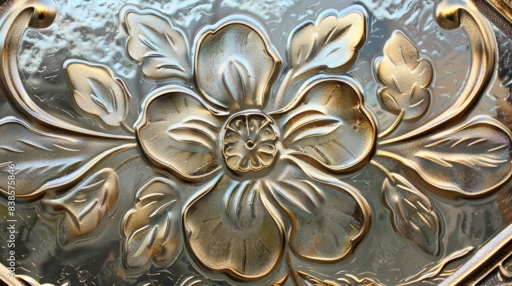 Elaborate floral design laseretched into the center of a glass panel adding an elegant touch Elaborate floral design laseretched into the center of a glass panel adding an elegant touch