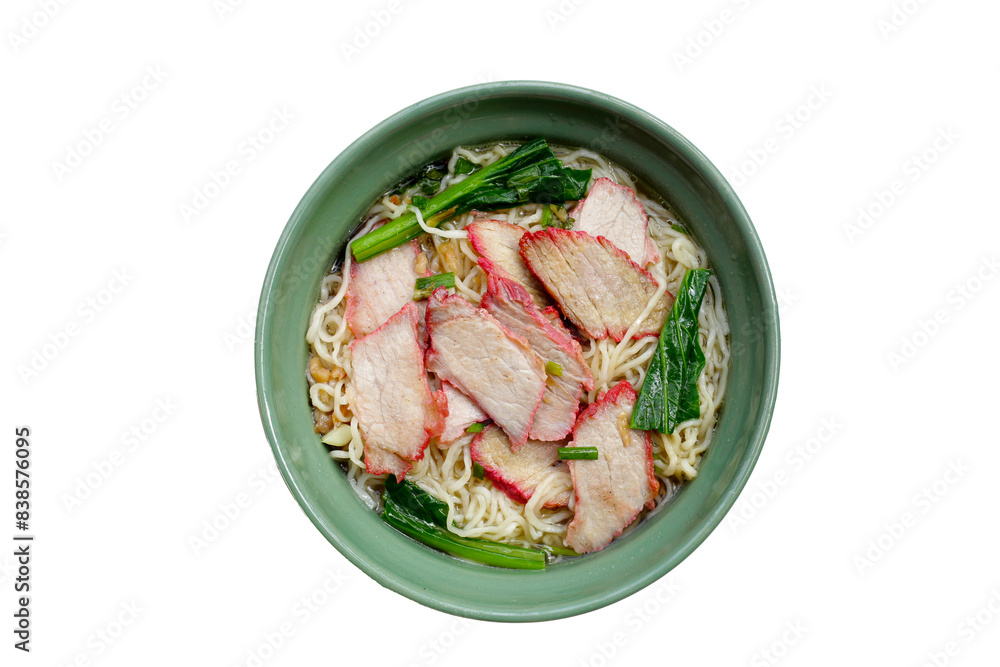Chinese egg noodles with red pork in hot soup Chinese egg noodles with red pork in hot soup