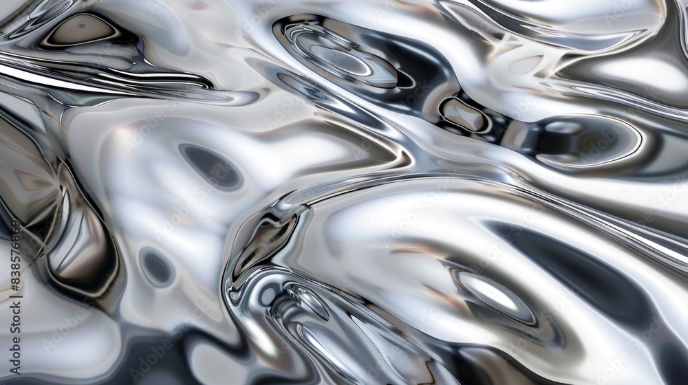 The closeup texture of a polished hybrid metal with a smooth and reflective surface resembling liquid mercury giving off a mirrored and futuristic effect The closeup texture of a polished hybrid metal with a smooth and reflective surface resembling liquid mercury giving off a mirrored and futuristic effect