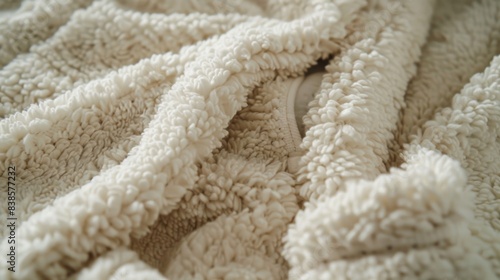A detailed look at the pockets of the bathrobe where the fuzzy fabric is slightly flattened from wear. Despite its use the texture remains just as soft and comforting as the day i