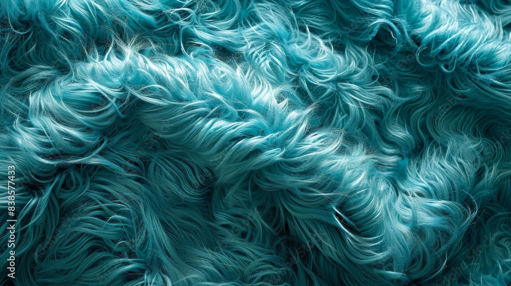 Vibrant teal faux fur with a playful curly pattern adding dimension and liveliness to the fabric Vibrant teal faux fur with a playful curly pattern adding dimension and liveliness to the fabric
