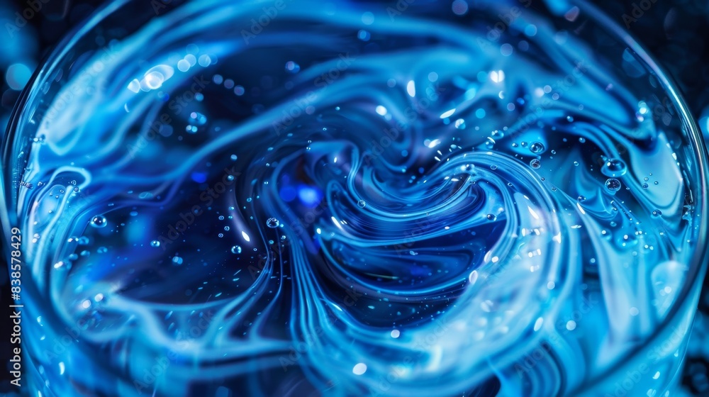 Soft swirling patterns of neon blue liquid fill a compact vial evoking a sense of otherworldly energy Soft swirling patterns of neon blue liquid fill a compact vial evoking a sense of otherworldly energy