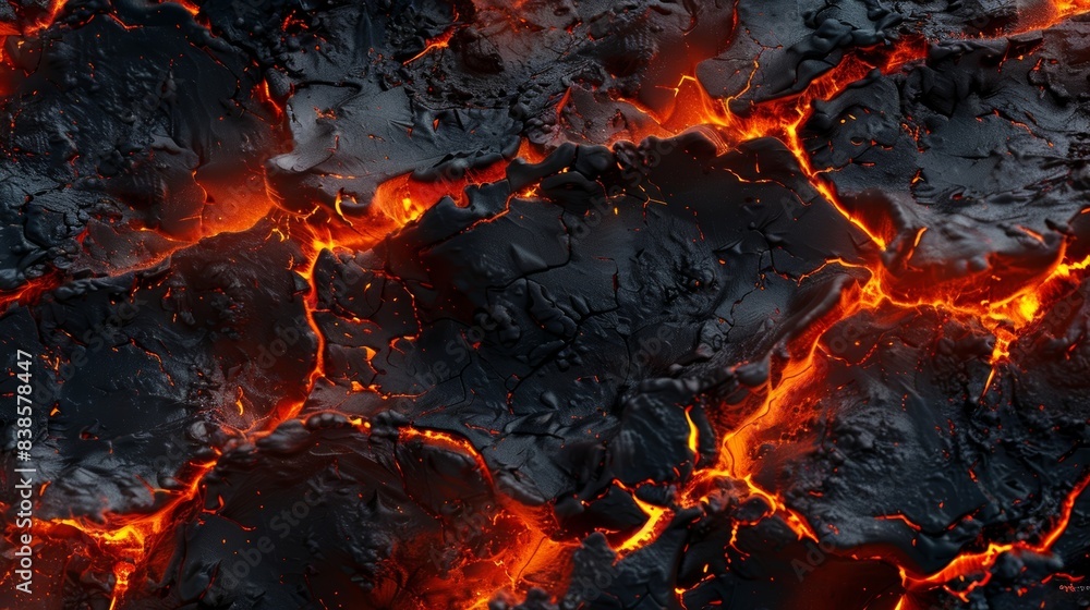 The textured surface of hot embers glowing with fiery energy and leaving traces of ash The textured surface of hot embers glowing with fiery energy and leaving traces of ash