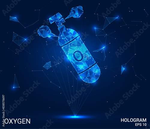 Hologram of an oxygen tank on a dark background. Modern digital illustration. Perfect for medical, technology, and life-saving concepts.