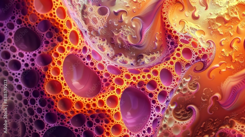 A closeup view of a bubbling and pulsating orange and pink fractal design A closeup view of a bubbling and pulsating orange and pink fractal design