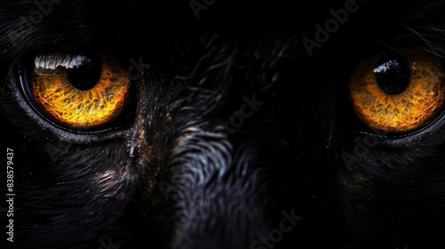 The deep rich color of these glowing animal eyes creates a captivating contrast against the surrounding darkness © Justlight