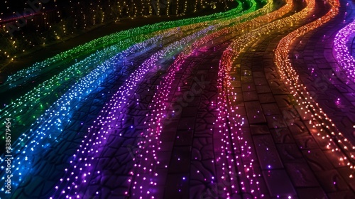 An overhead shot of a mazelike pathway of flickering colorful LED lights creating a sense of excitement and wonder photo