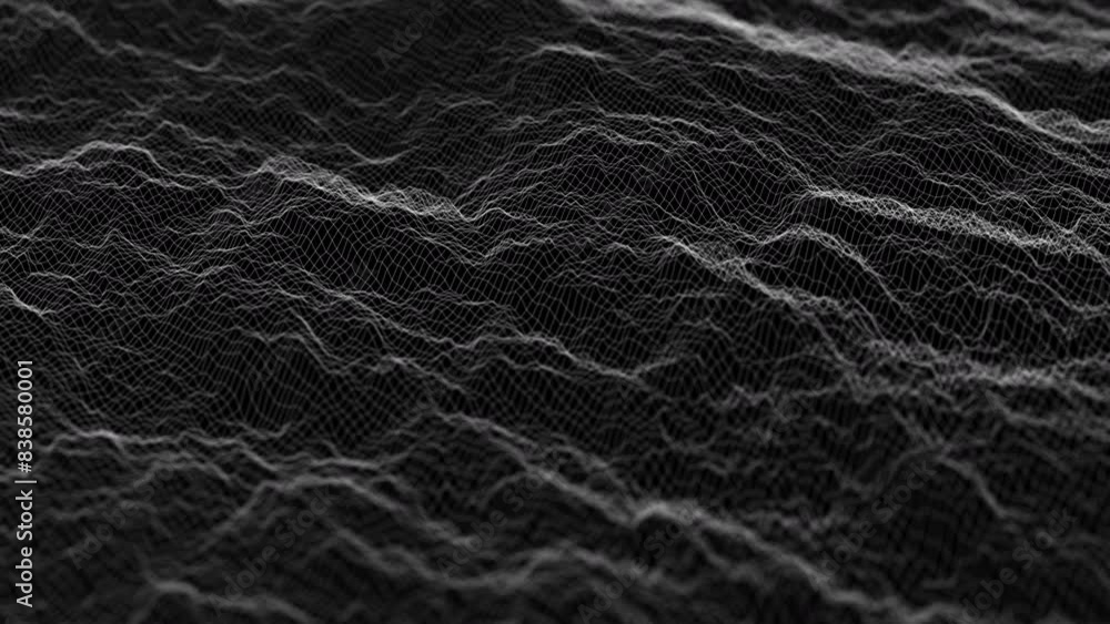 Plexus 3D Mesh Waveform background. Wireframe futuristic moving terrain. Big data connection. Loop Plexus 3D Mesh Waveform background. Wireframe futuristic moving terrain. Big data connection. Loop