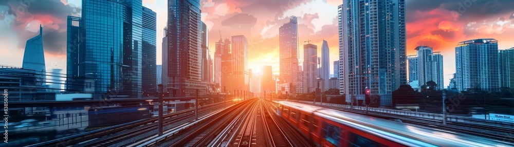 Fototapeta premium Rise-city of view from train window