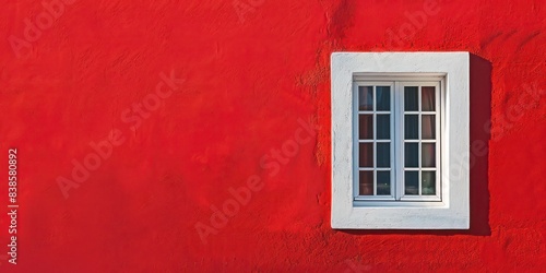 Empty Red Painted Wall with White Window  llustration for cover  card  postcard  interior design  banner  poster  brochure or presentation - AI Generated