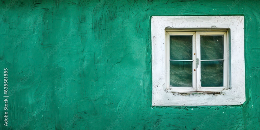 Empty Green Painted Wall with White Window, llustration for cover, card, postcard, interior design, banner, poster, brochure or presentation - AI Generated Empty Green Painted Wall with White Window, llustration for cover, card, postcard, interior design, banner, poster, brochure or presentation - AI Generated