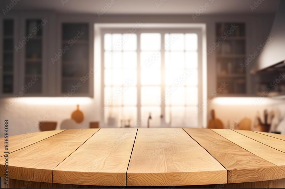 Fototapeta premium Wooden pedestal table top on Kitchen interior