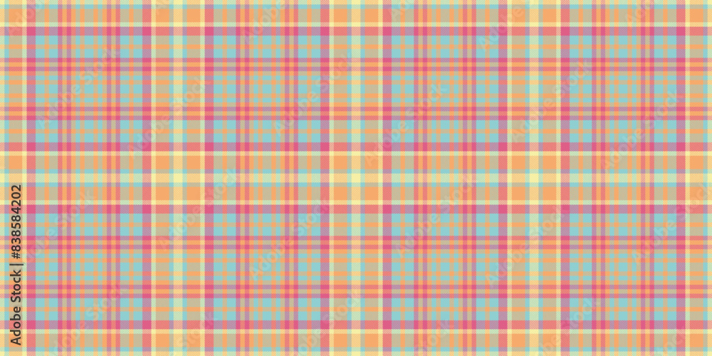 Long fabric check textile, royal vector seamless plaid. Tee texture tartan pattern background in orange and cyan colors. Long fabric check textile, royal vector seamless plaid. Tee texture tartan pattern background in orange and cyan colors.