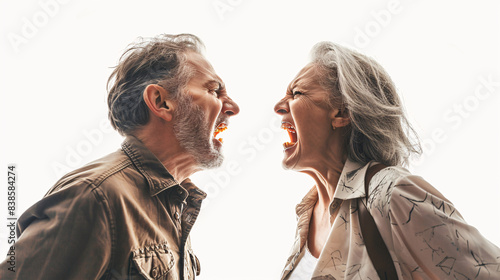 Mature couple argues and raises their voices in disagreement photo