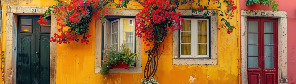 Fototapeta premium Lisbon street with windows and houses and flowers