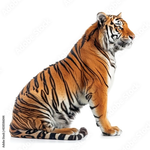full body side view photo of a red tiger on white background 