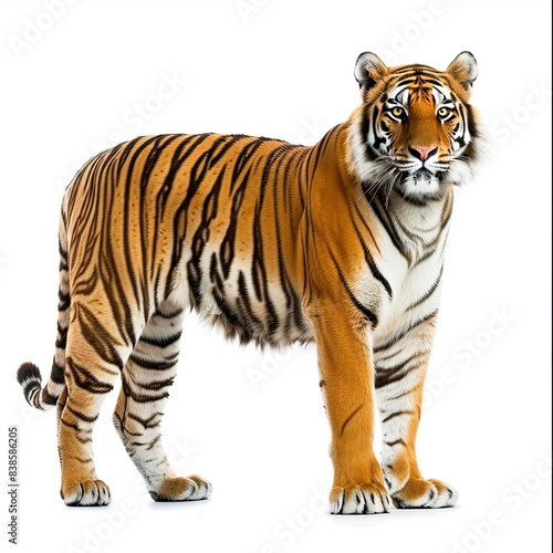 full body side view photo of a red tiger on white background 