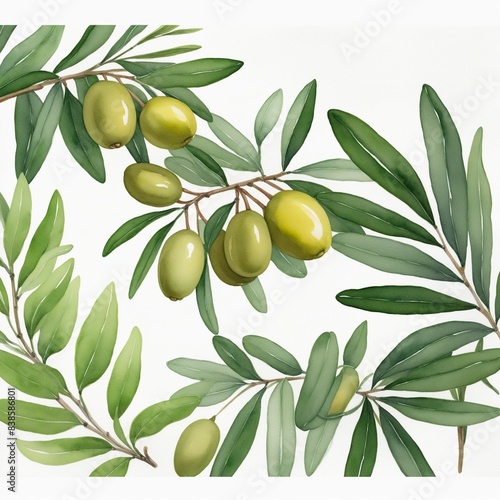 Wallpaper Mural Watercolor banner og green olives and leaves  Torontodigital.ca