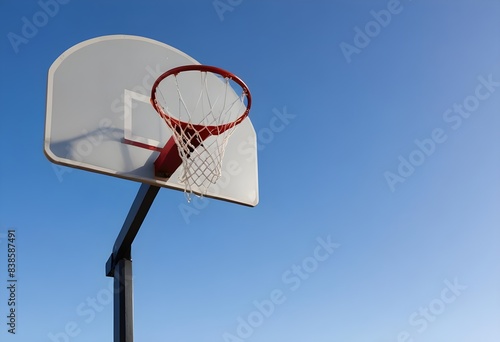 A basketball hoop and backboard against a clear blue sky © aicha