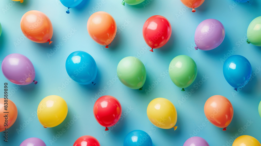 a light blue background with rainbow colored balloons spread all over a light blue background with rainbow colored balloons spread all over