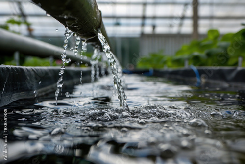 Water flowing into a container in a greenhouse