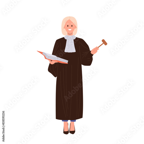 Young woman prosecutor isolated cartoon character showing law profession vector illustration