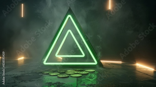 Triangle background with green lights. Cryptocurrency blockchain notcoin concept photo