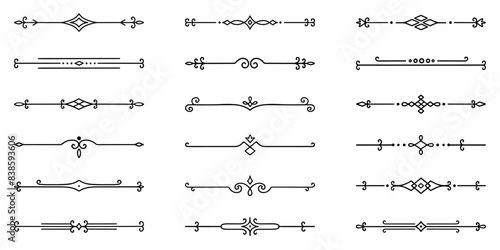 Text dividers doodle set. Wedding decorative elements. Divider ornament, borders, vintage line separators. Hand drawn vector illustration isolated on white background