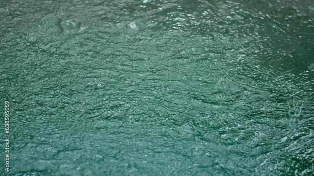 Rain droplets drops falling onto the surface of a swimming pool Rain droplets drops falling onto the surface of a swimming pool