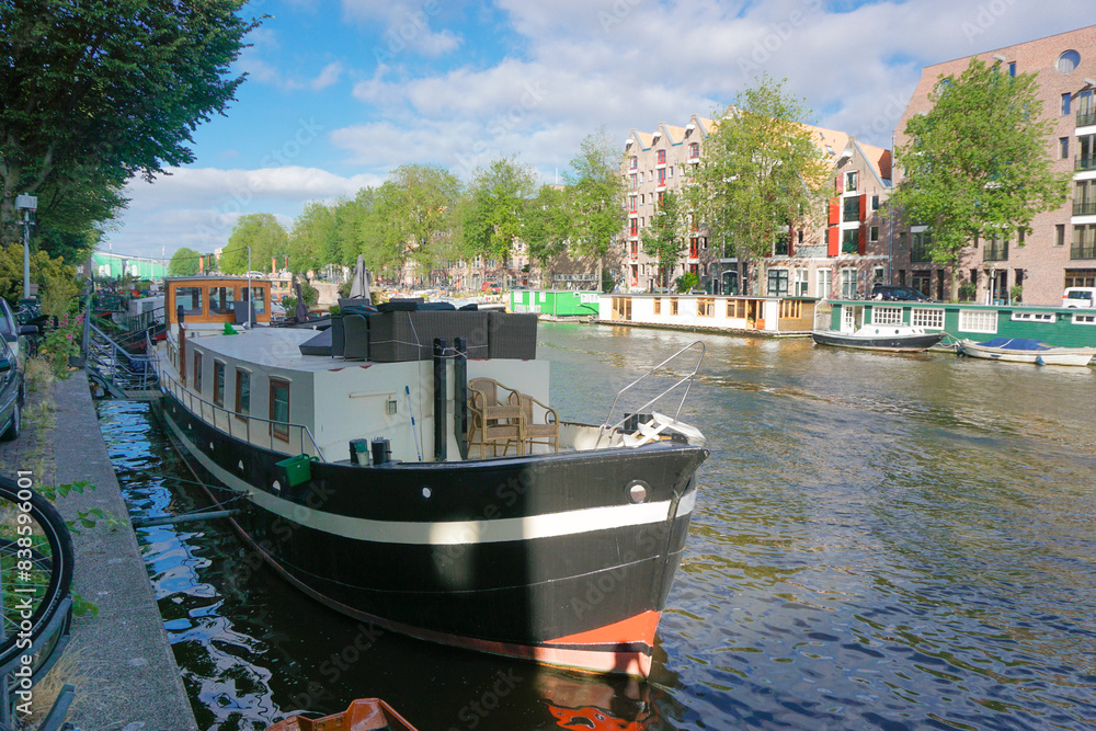 Fototapeta premium View of a ship in the canal