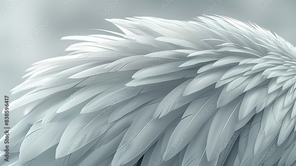 Obraz premium Minimalist 2D flat color pattern of a pelicanâ€™s feathers, showcasing their smooth, overlapping layers in shades of white and grey for a sleek, elegant look. Flat color illustration, shiny, Minimal