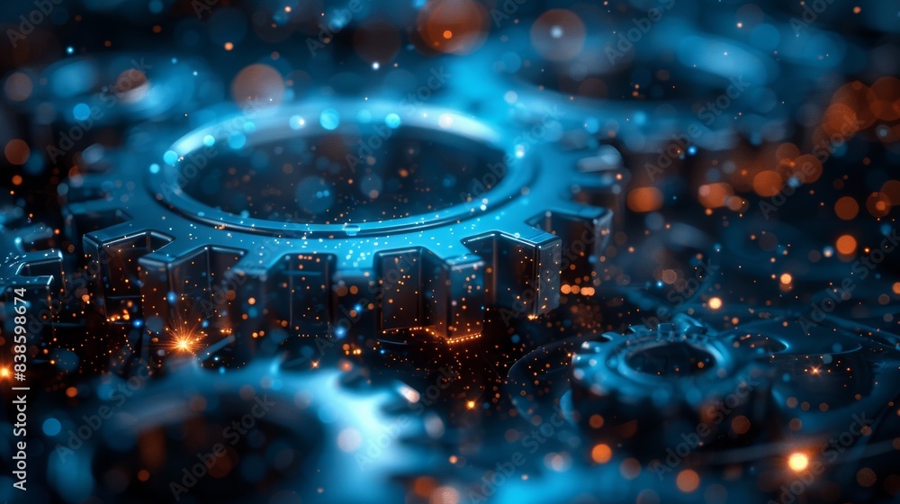 Fototapeta premium Create an image of interconnected gears representing different data sources and systems integrated into a unified CRM platform, emphasizing the importance of data integration in effective CRM strategi