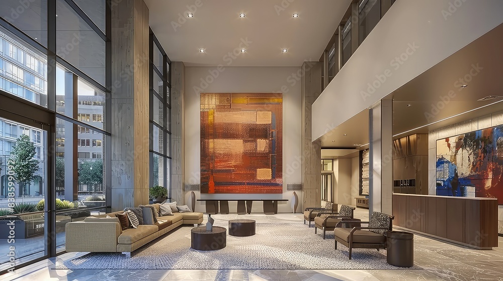 Fototapeta premium A hotel lobby which has a modern design